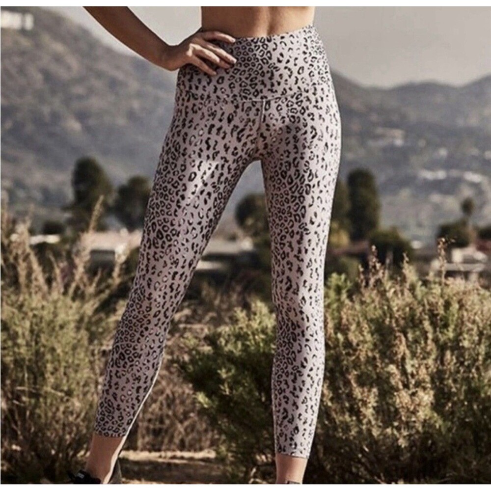 Lorna Jane Womens Gray Leopard Print High Rise Ankle Leggings Athleisure Yoga